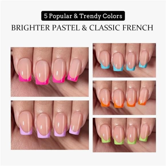 Summer Press on Nails - French Tip Nails 160pcs Short Square Nail Tips, Brighter - Picture 4 of 7